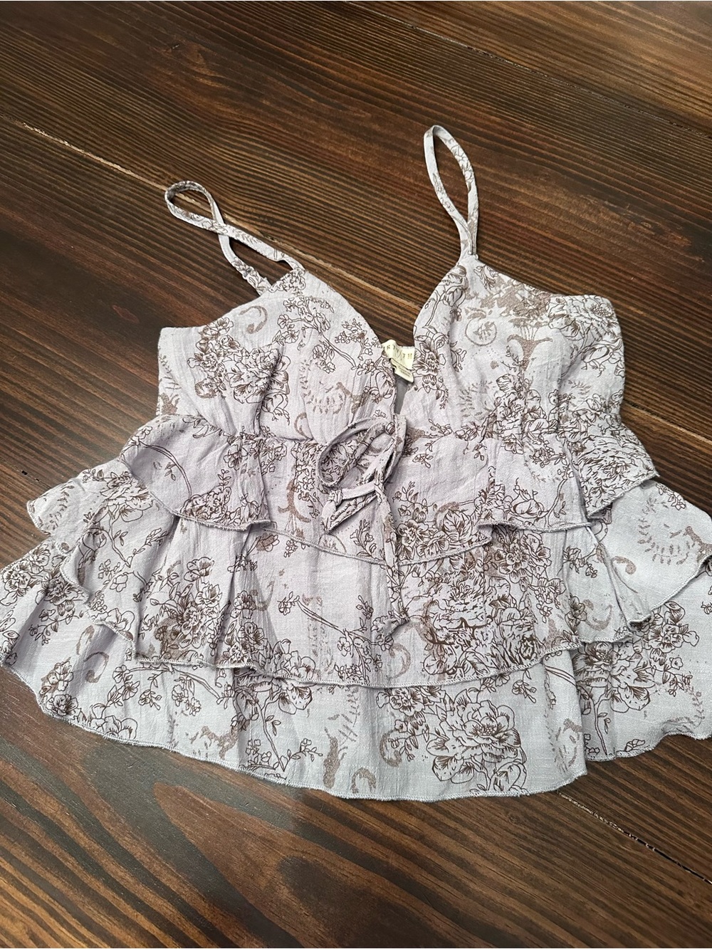 Floral Tiered Ruffle Spaghetti Strap Camisole - Light Lavender